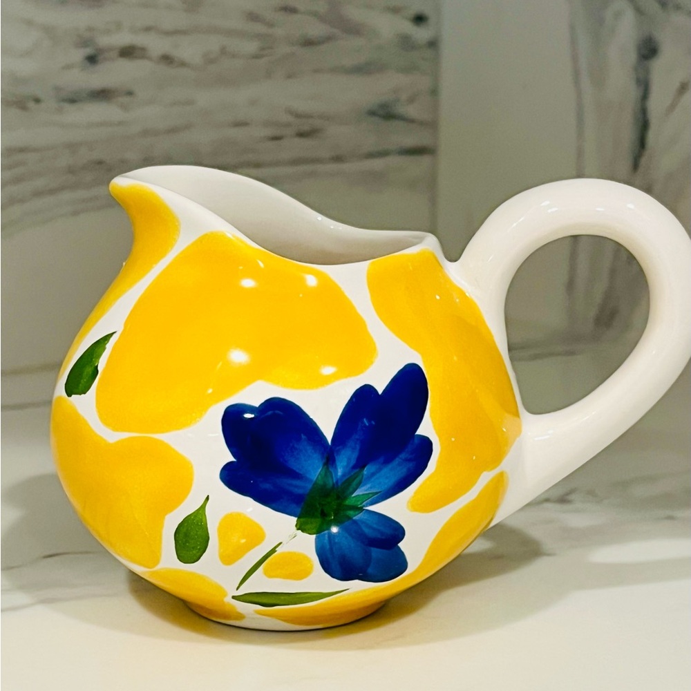 Dansk St. Tropez Creamer hand painted. Vibrant yellow and blue. Made in Portugal - Picture 4 of 9